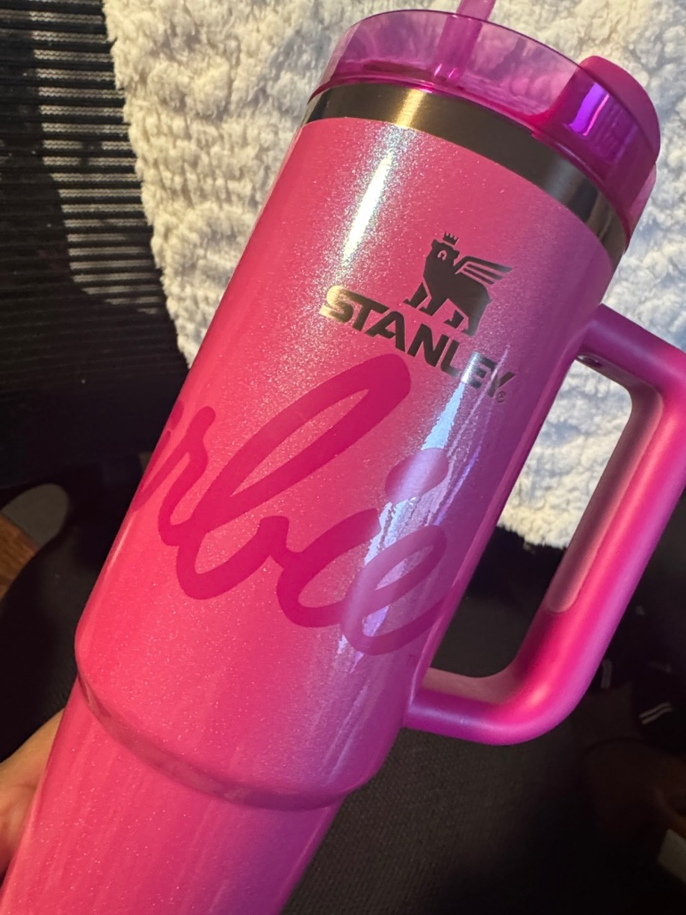 Stanley Pink Glitter Barbie Travel Mug with Handle 30 oz - Picture 4 of 4